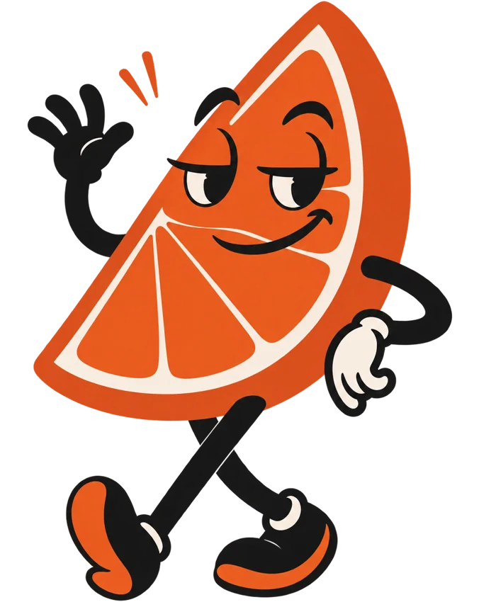 The Spritz orange-wedge mascot waving hello